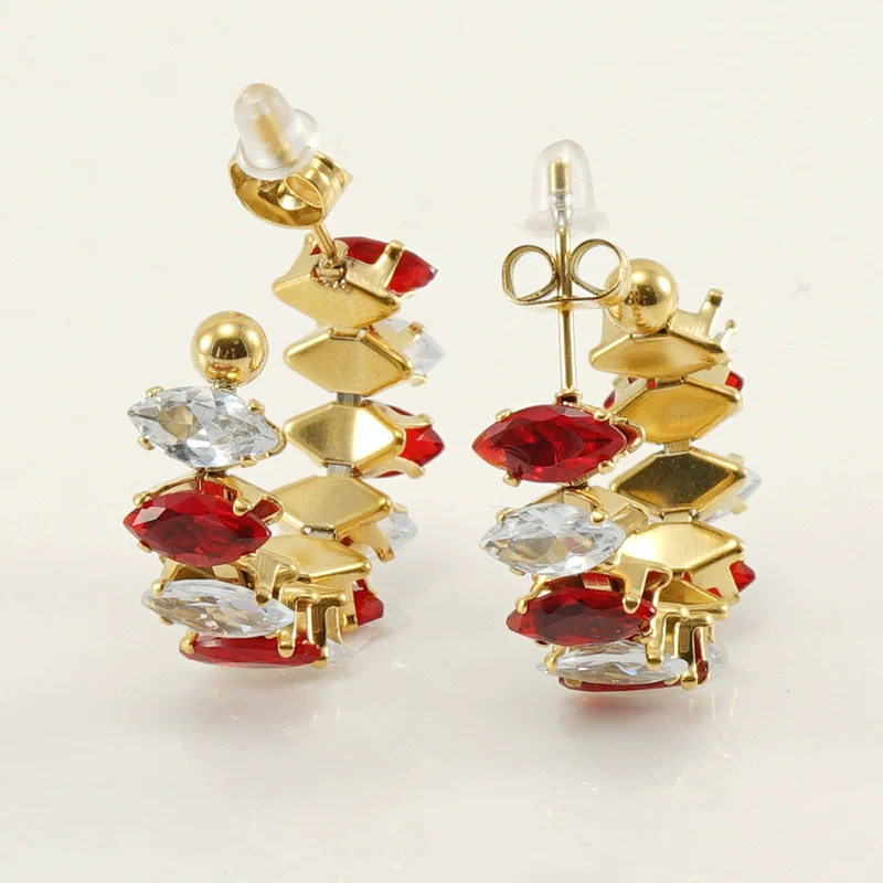 316L Stainless Steel Geometric Diamond Plated 18K Gold Women's Earrings - Image 12