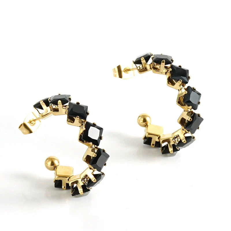 316L Stainless Steel Geometric Diamond Plated 18K Gold Women's Earrings - Image 15