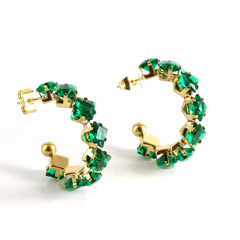 316L Stainless Steel Geometric Diamond Plated 18K Gold Women's Earrings - Image 19