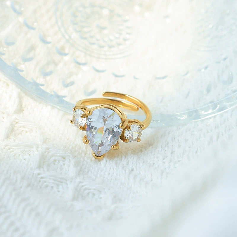 Stainless Steel Geometric Drop Shape Electroplated Highend Open Ring For Women - Image 2