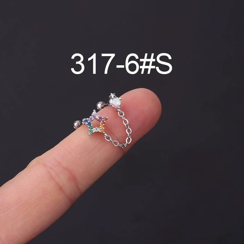 Stainless Steel Geometric Electroplated Ear Bone Screw Ball Piercing Earring - Image 11