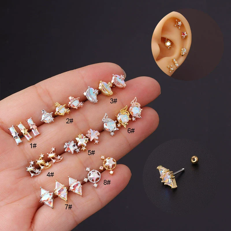 Stainless Steel Geometric Electroplating Women's Ear Nail Puncture Earrings