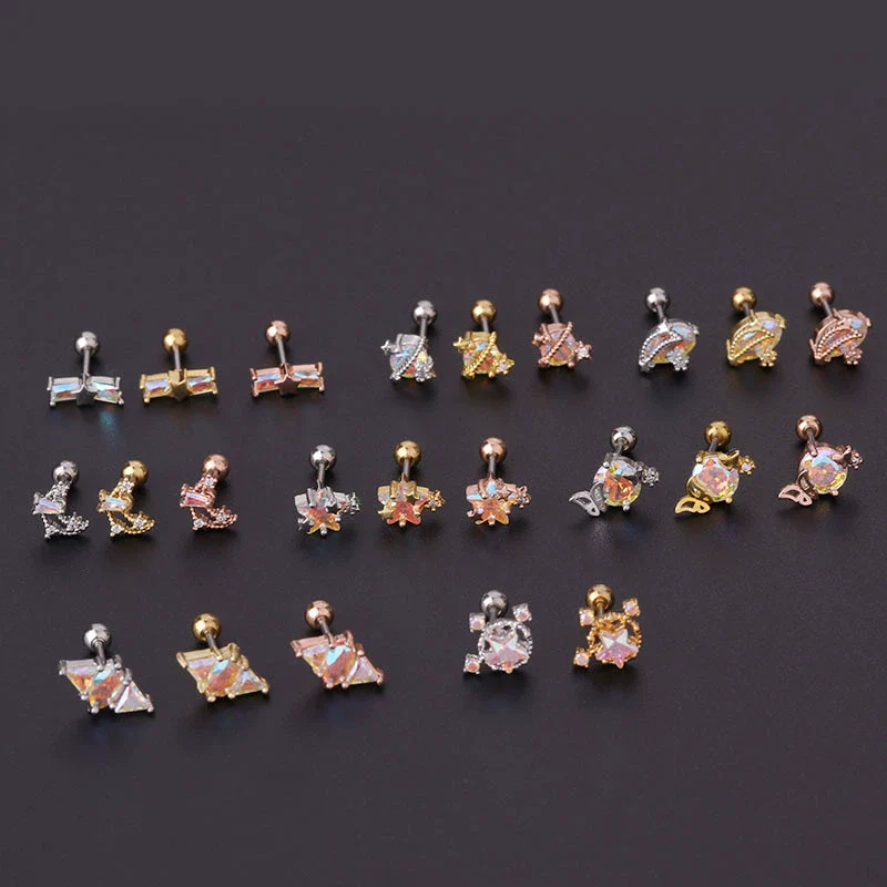 Stainless Steel Geometric Electroplating Women's Ear Nail Puncture Earrings - Image 2