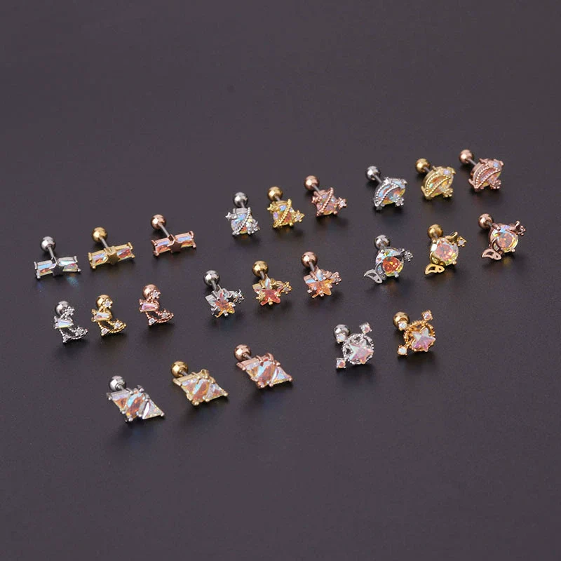 Stainless Steel Geometric Electroplating Women's Ear Nail Puncture Earrings - Image 4