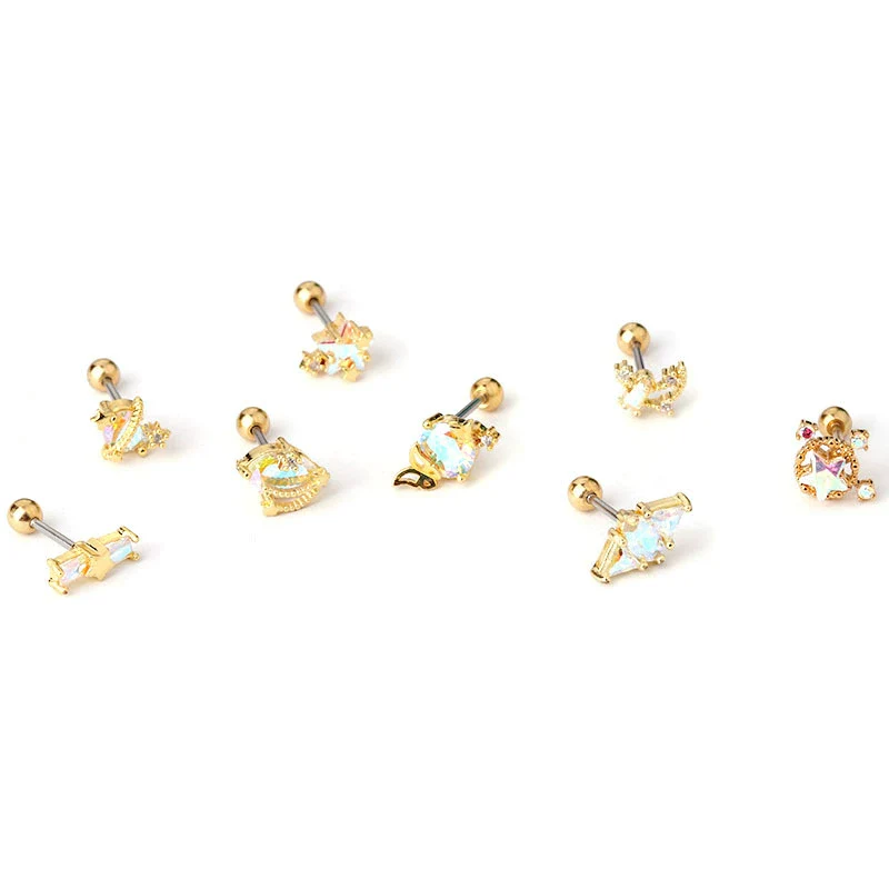 Stainless Steel Geometric Electroplating Women's Ear Nail Puncture Earrings - Image 5
