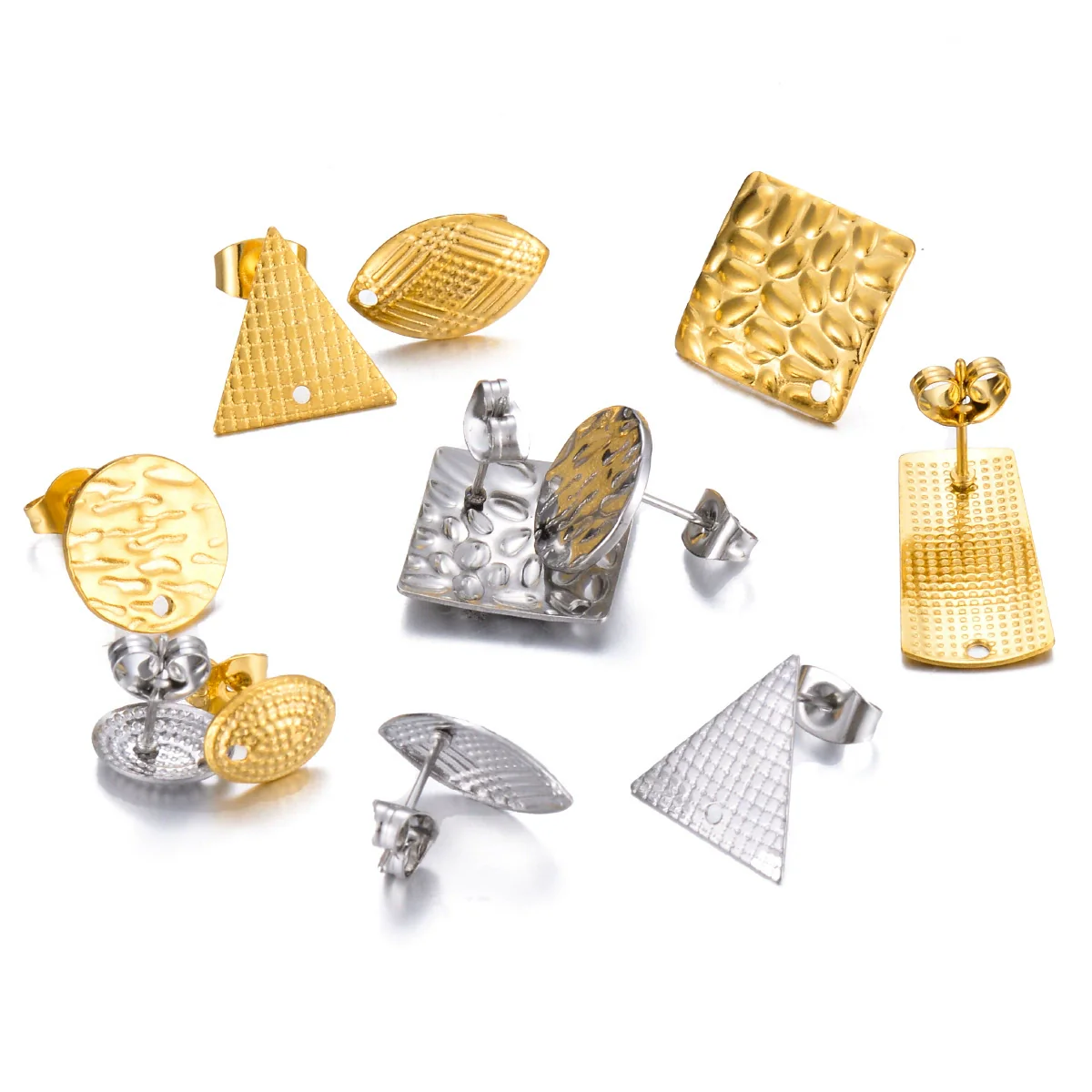 Stainless Steel Geometric Embossed Electroplated Earrings For Diy Making - Image 4