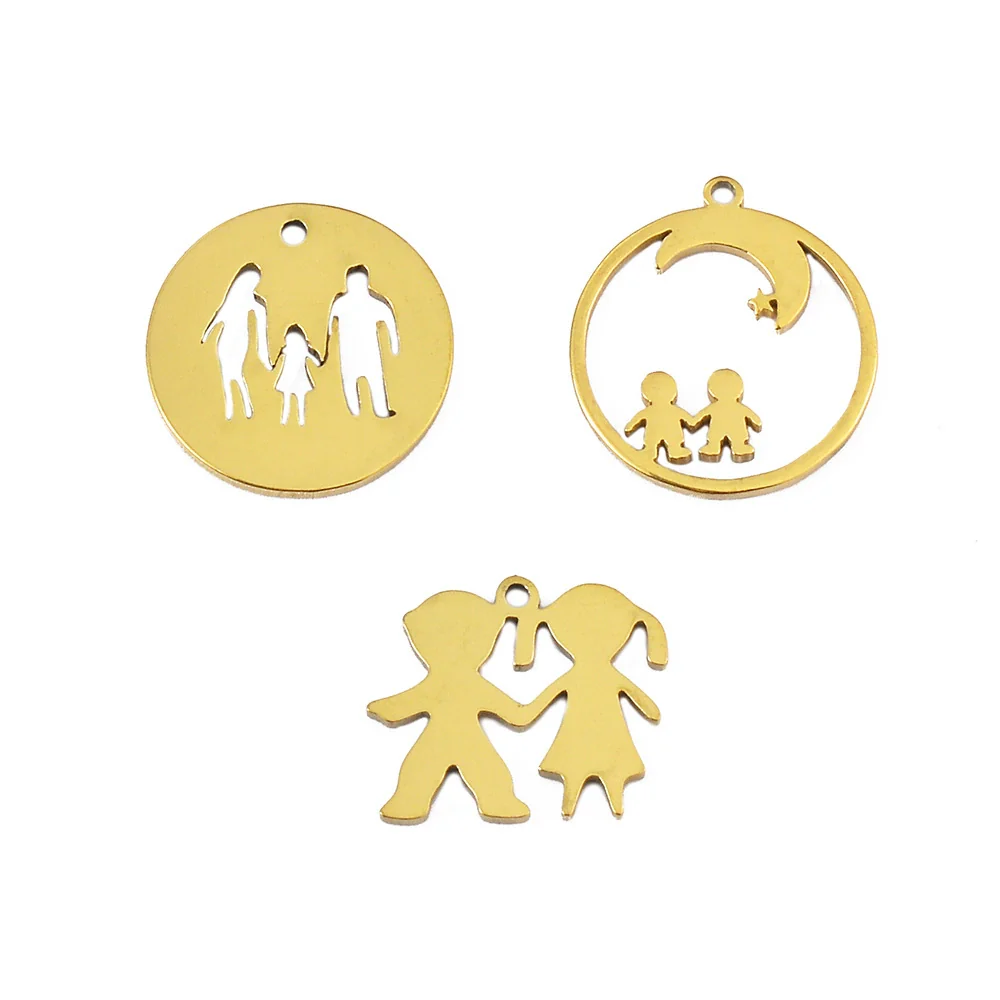 Stainless Steel Geometric Family Round Happiness Diy Pendant Jewelry Accessories