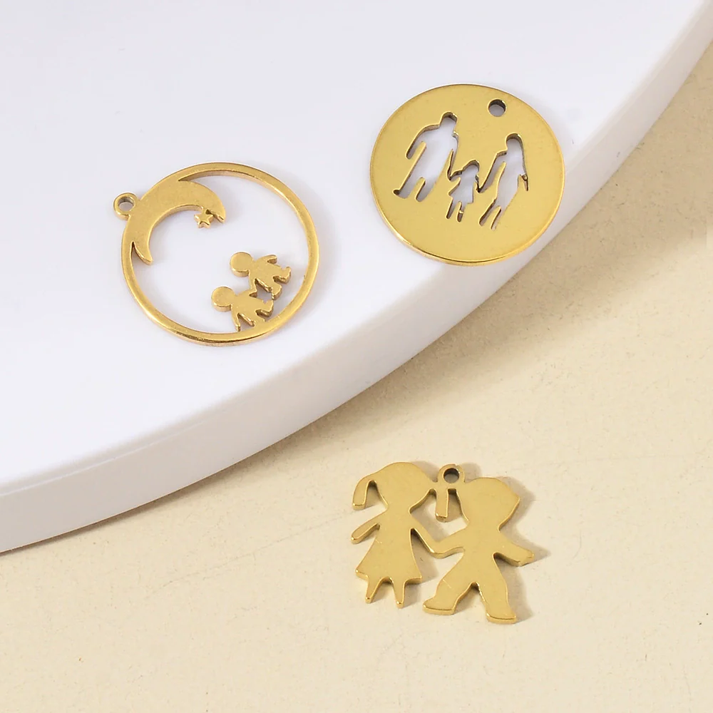 Stainless Steel Geometric Family Round Happiness Diy Pendant Jewelry Accessories - Image 2