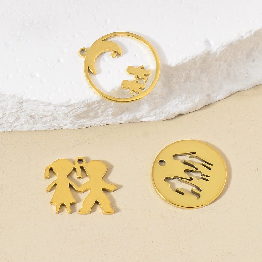 Stainless Steel Geometric Family Round Happiness Diy Pendant Jewelry Accessories - Image 3