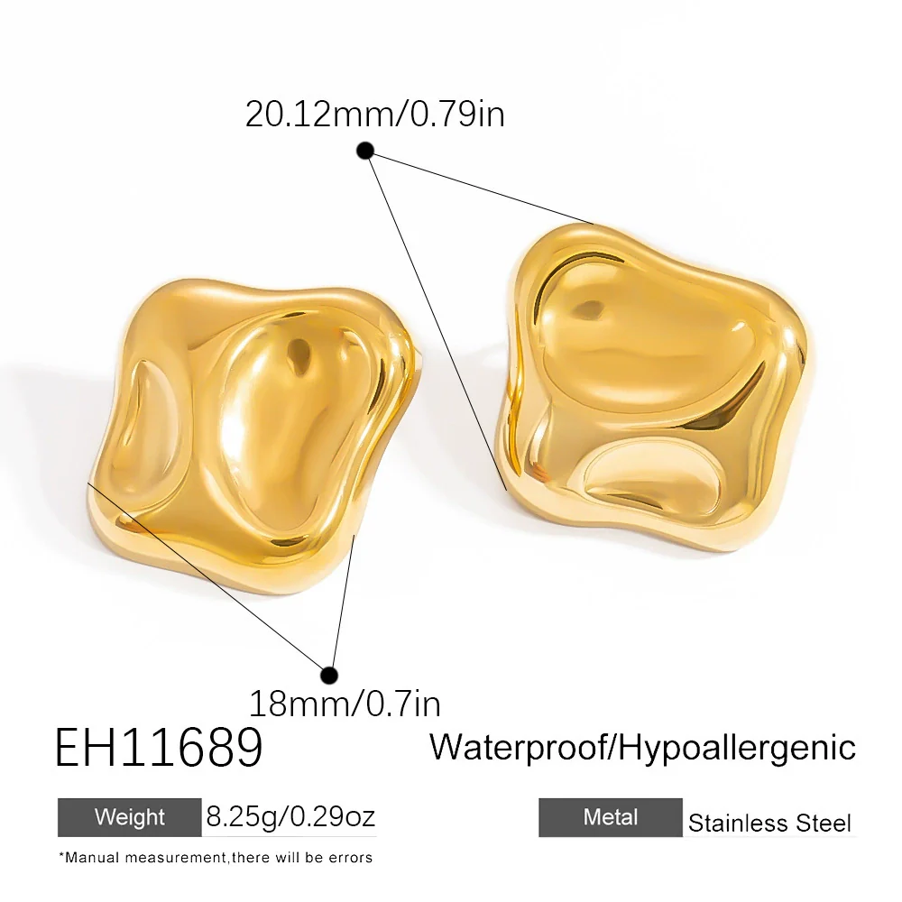 Stainless Steel Geometric Flower Asymmetrical Earrings For Women Gold Plated Light Luxury Minimalist Style - Image 7