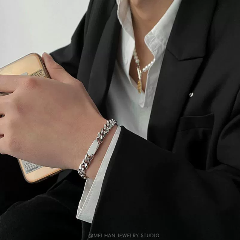 Stainless Steel Geometric Handmade Cuban Chain Bracelet Unisex