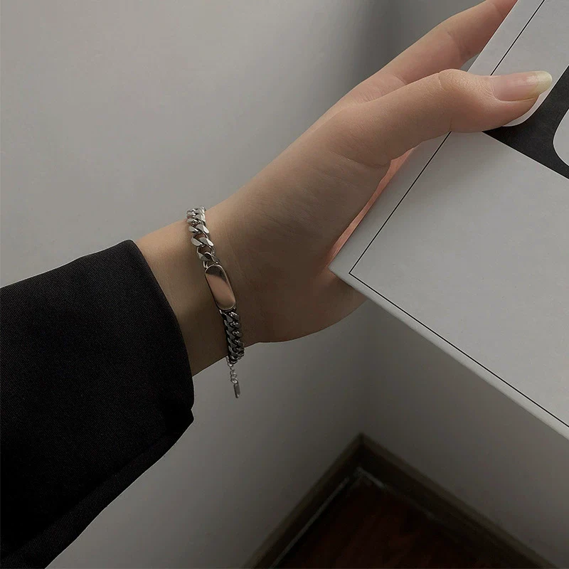 Stainless Steel Geometric Handmade Cuban Chain Bracelet Unisex - Image 2