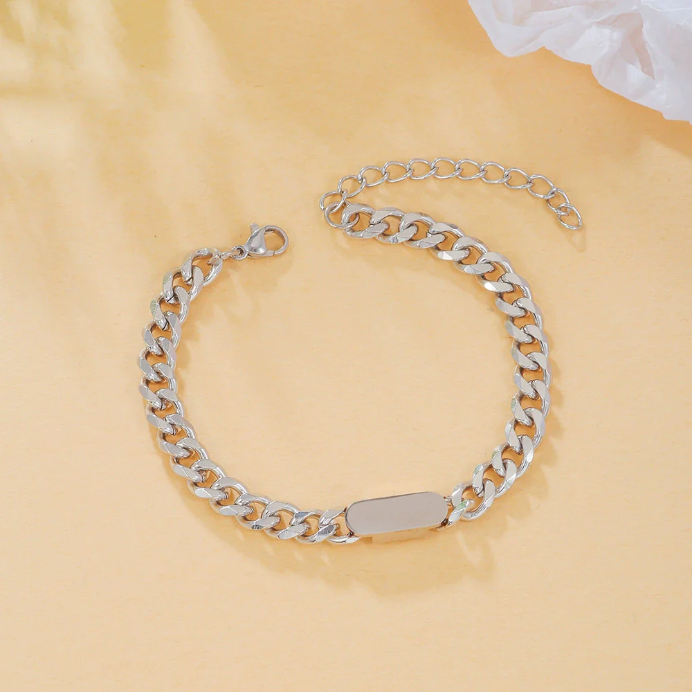 Stainless Steel Geometric Handmade Cuban Chain Bracelet Unisex - Image 3