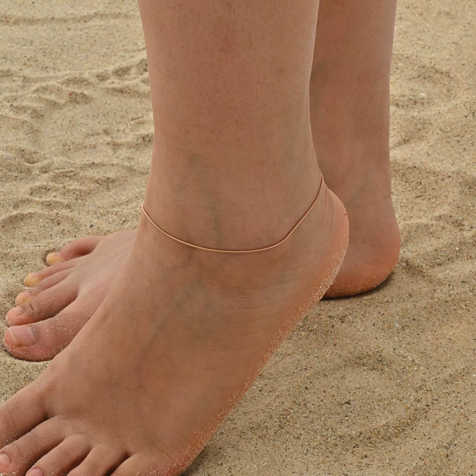 Stainless Steel Geometric Heart Flat Cross Snake Chain Anklet For Girls - Image 3