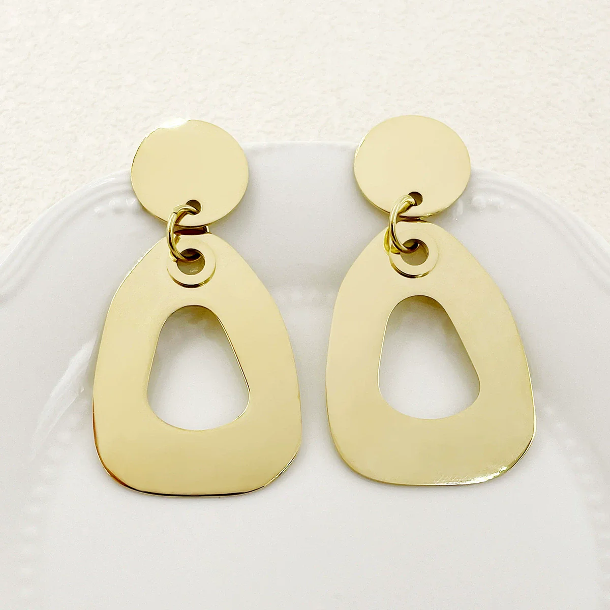 Stainless Steel Geometric Hollow Electroplated Earrings - Image 2