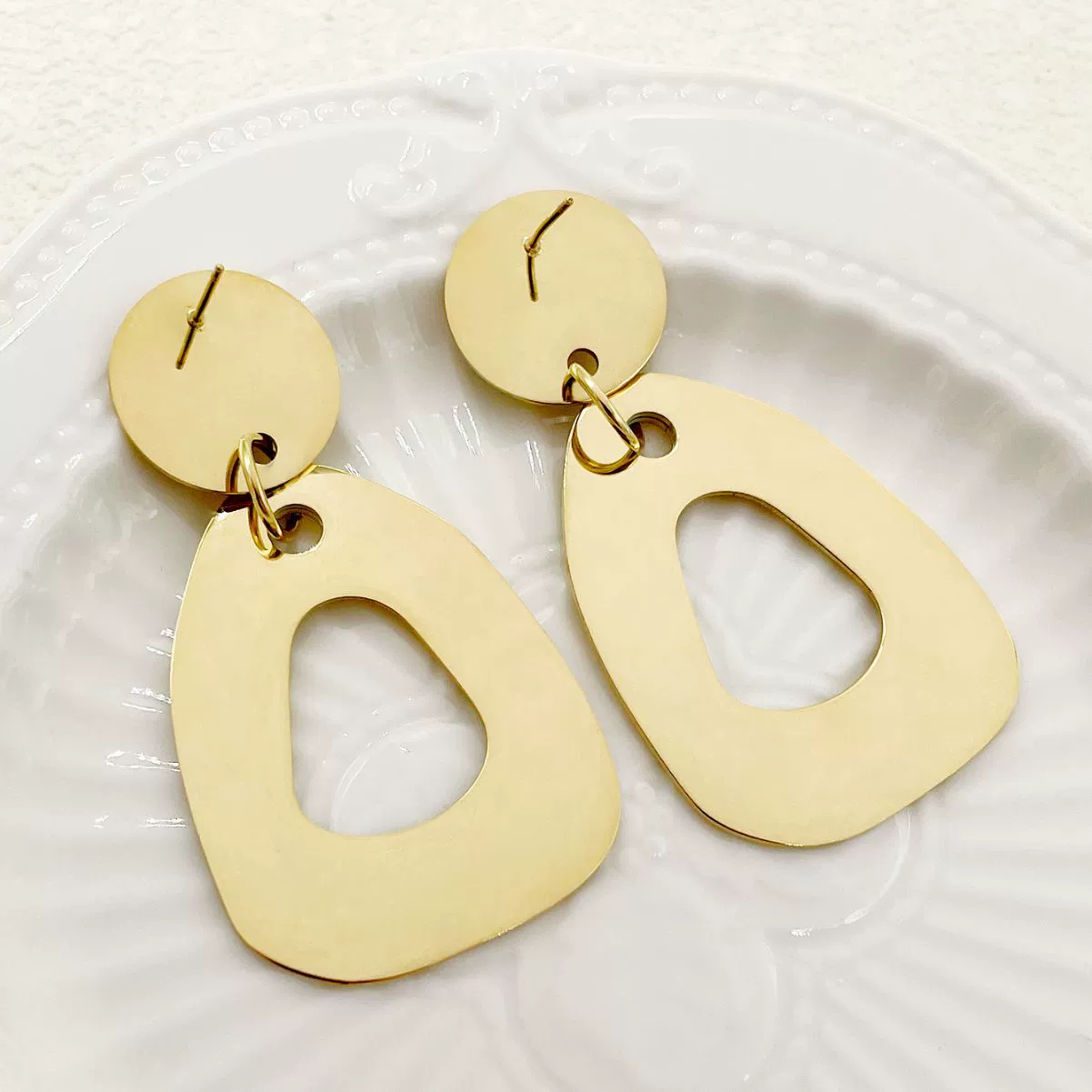 Stainless Steel Geometric Hollow Electroplated Earrings - Image 3