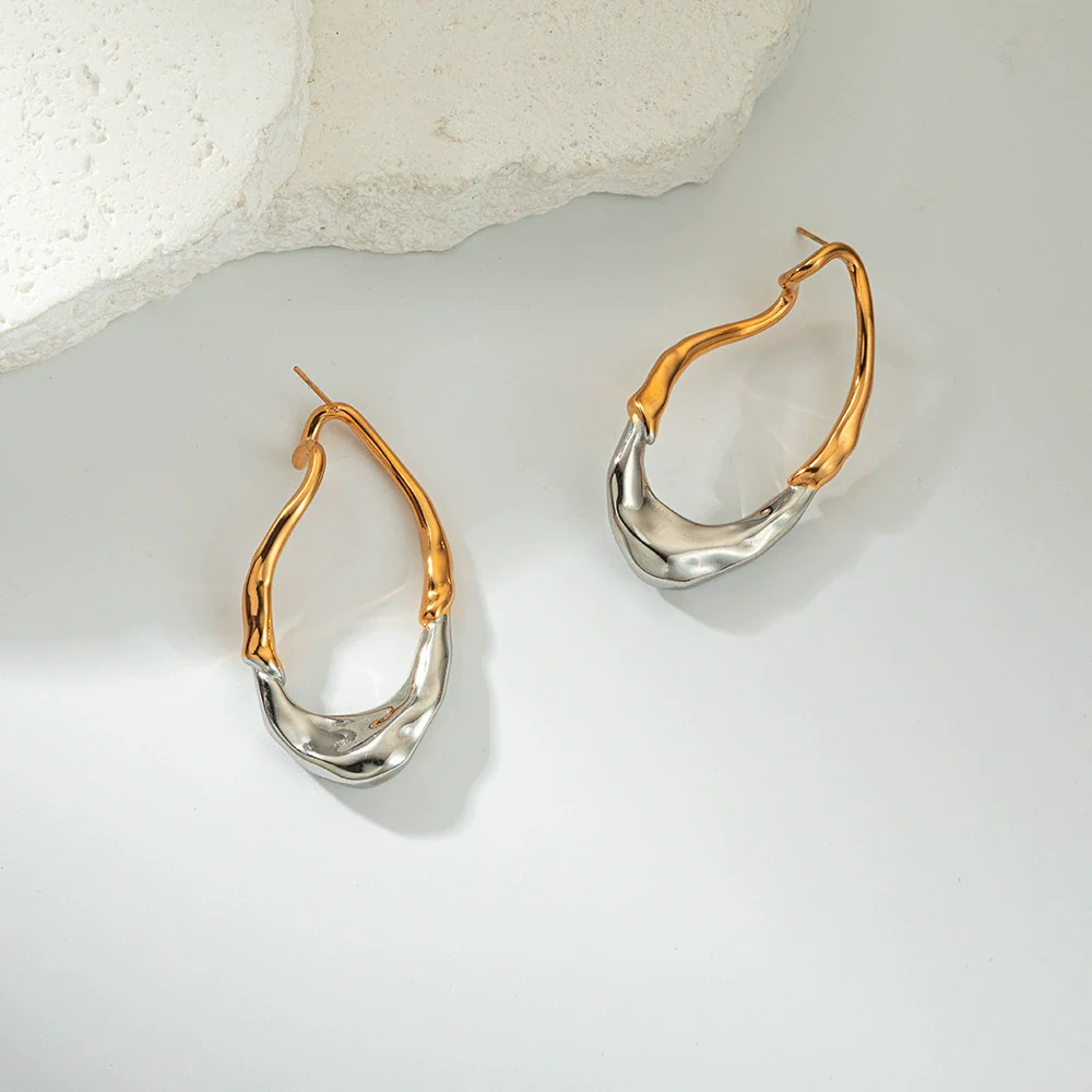 Stainless Steel Geometric Irregular Oval Electroplated Earrings For Women - Image 4
