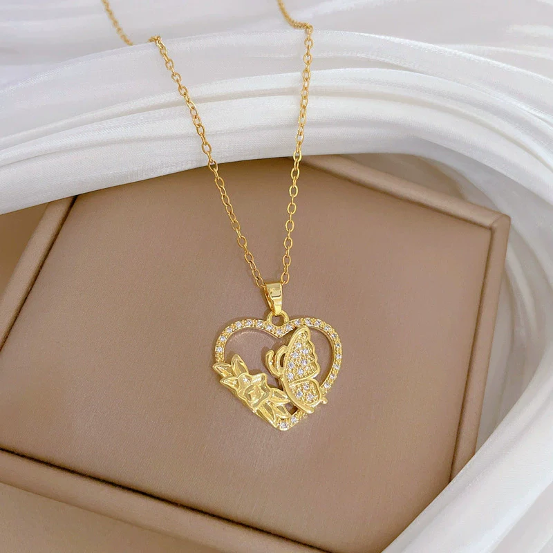 Stainless Steel Geometric Love Butterfly Pendant Necklace Unisex - Image 4