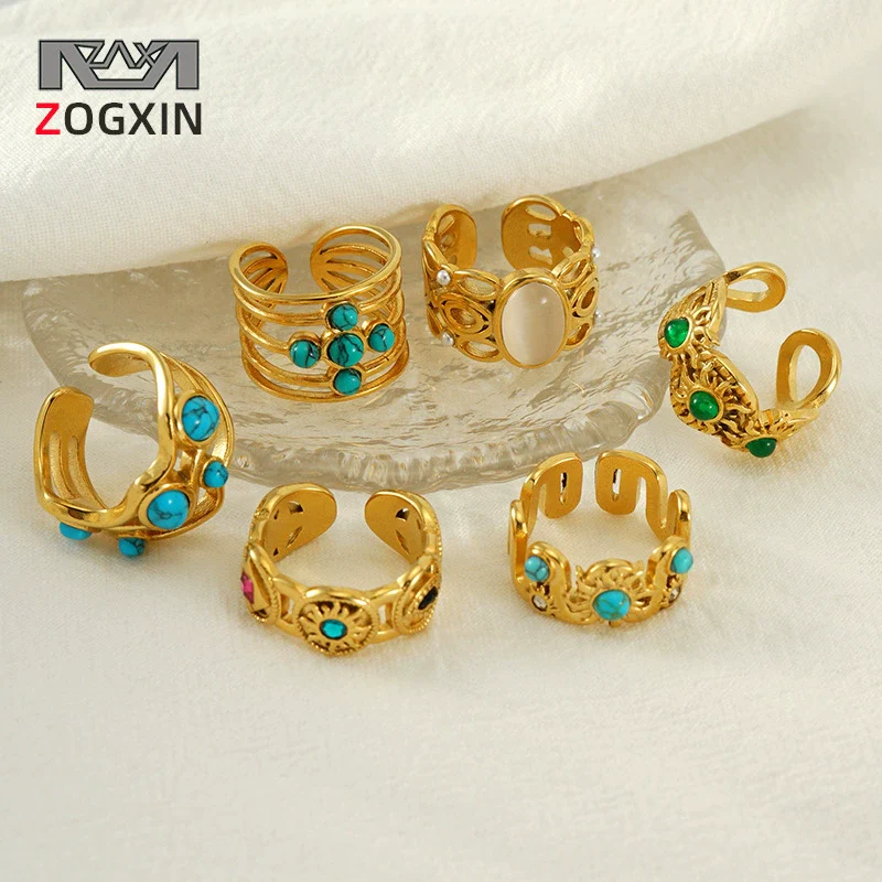 316L Stainless Steel Geometric Malachite Inlaid Electroplated Unisex Ring