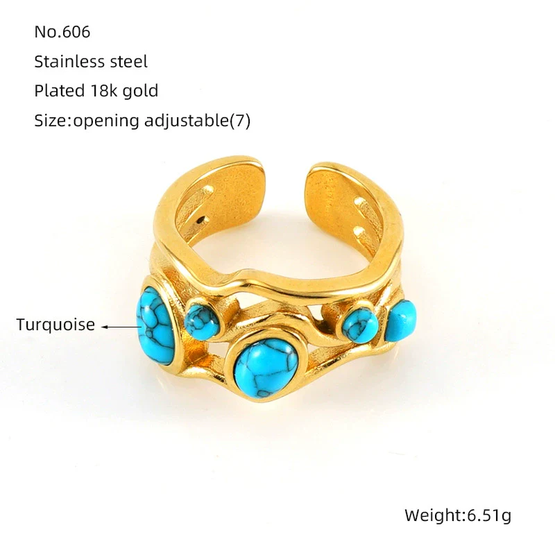 316L Stainless Steel Geometric Malachite Inlaid Electroplated Unisex Ring - Image 10