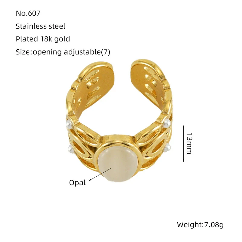 316L Stainless Steel Geometric Malachite Inlaid Electroplated Unisex Ring - Image 11
