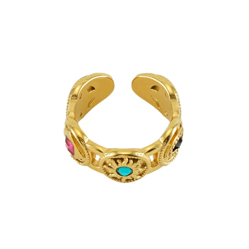 316L Stainless Steel Geometric Malachite Inlaid Electroplated Unisex Ring - Image 5