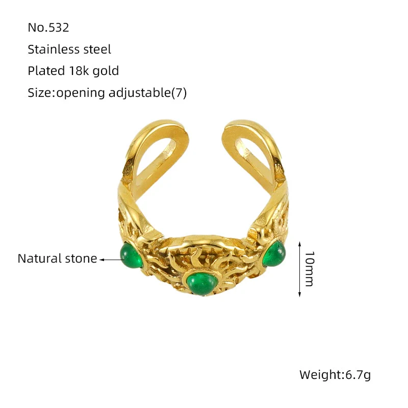 316L Stainless Steel Geometric Malachite Inlaid Electroplated Unisex Ring - Image 6