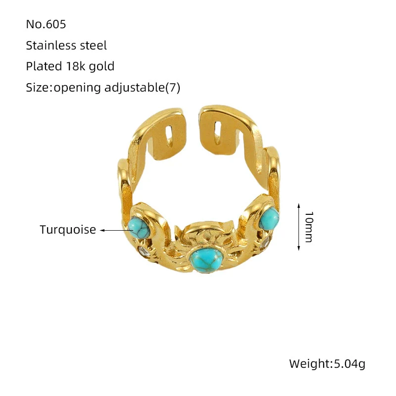 316L Stainless Steel Geometric Malachite Inlaid Electroplated Unisex Ring - Image 9