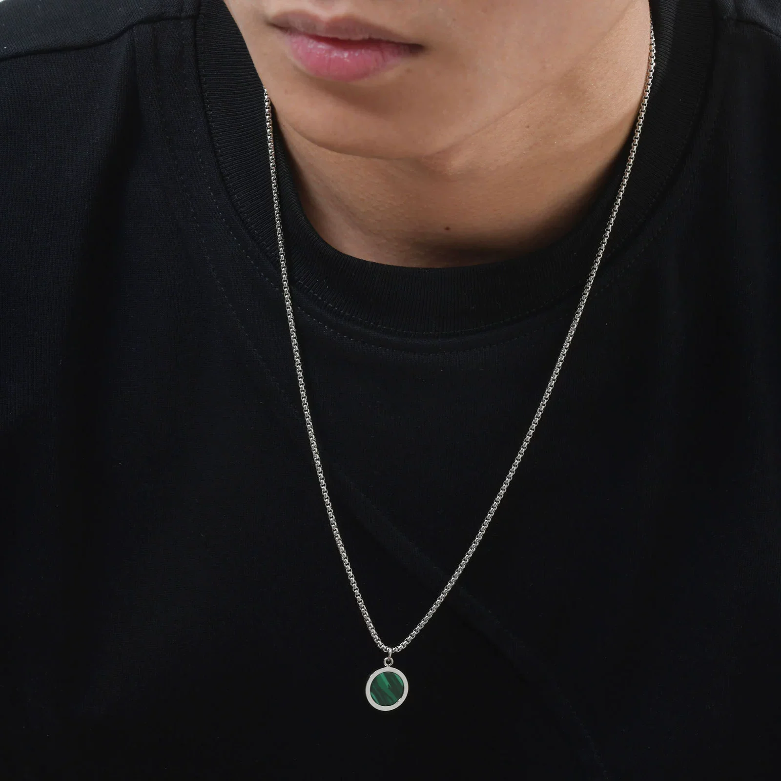 Stainless Steel Geometric Natural Stone Abalone Pendant Necklace For Men - Image 4