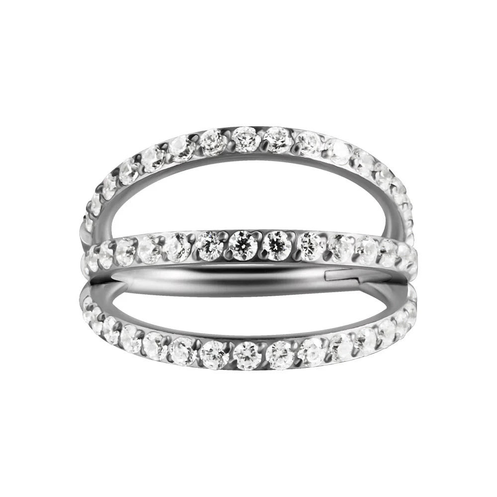 Stainless Steel Geometric Nose Ring And Ear Bone Ring With Electroplating And Three Layer Inlaid White Zircon - Image 12