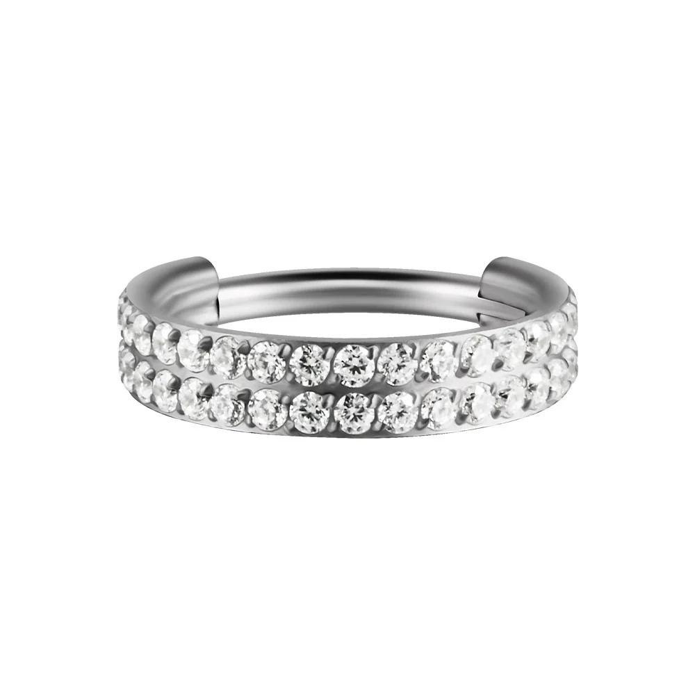 Stainless Steel Geometric Nose Ring And Ear Bone Ring With Electroplating And Three Layer Inlaid White Zircon - Image 14