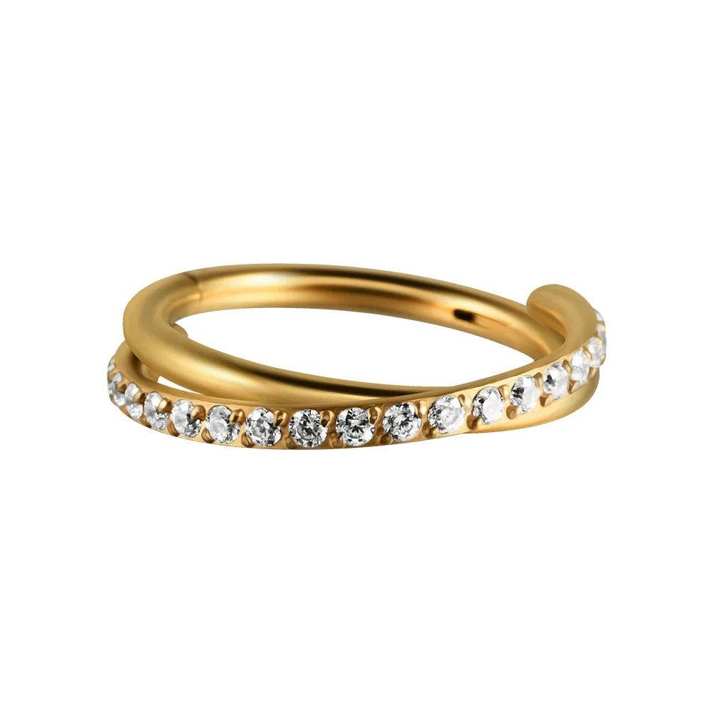 Stainless Steel Geometric Nose Ring And Ear Bone Ring With Electroplating And Three Layer Inlaid White Zircon - Image 9