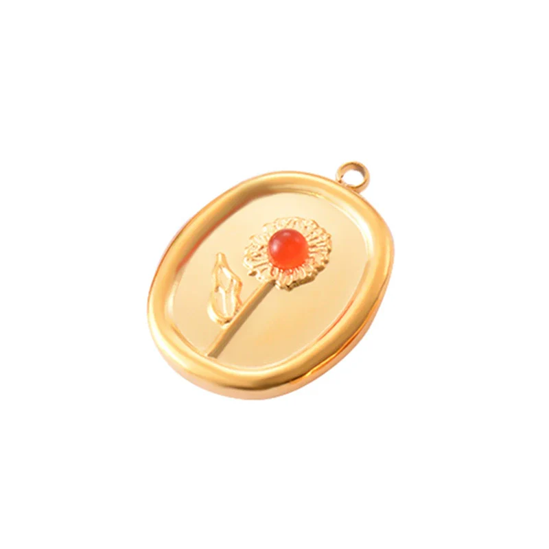 Stainless Steel Geometric Oval Sunflower Relief Jewelry Accessories Diy Earrings Pendant Flower Pendant Electroplated - Image 7