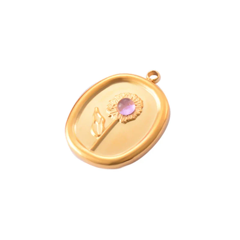 Stainless Steel Geometric Oval Sunflower Relief Jewelry Accessories Diy Earrings Pendant Flower Pendant Electroplated - Image 8
