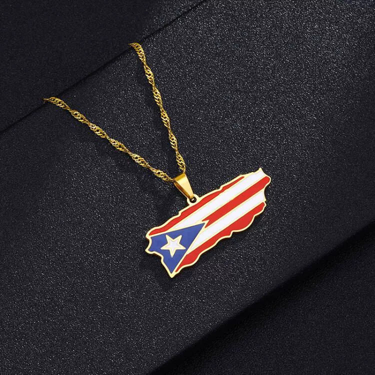 Stainless Steel Geometric Puerto Rico Map Dripping Oil Necklace Water Wave Chain Women's Accessories - Image 6