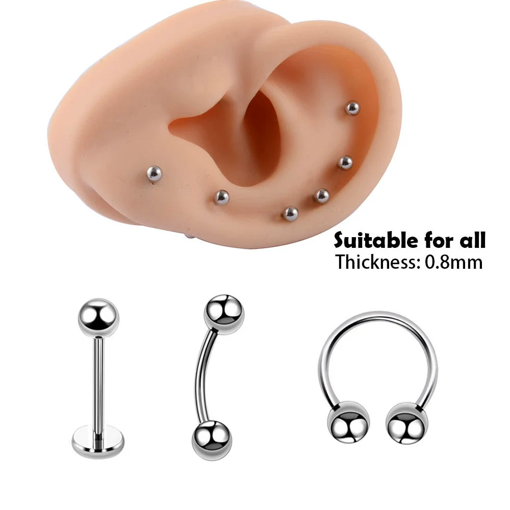 Stainless Steel Geometric Thin Rod Earrings And Horseshoe Lip Ring And Tshaped Lip Nail With Electroplating Treatment