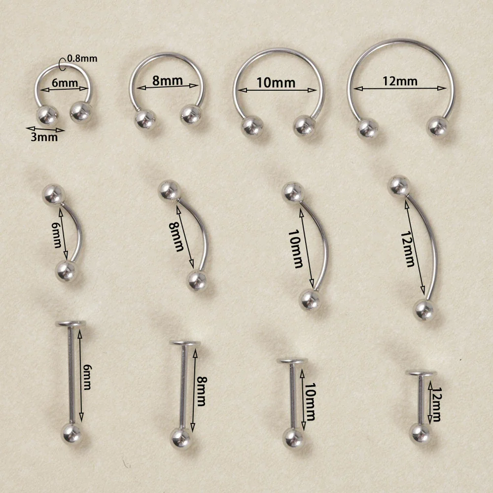 Stainless Steel Geometric Thin Rod Earrings And Horseshoe Lip Ring And Tshaped Lip Nail With Electroplating Treatment - Image 2