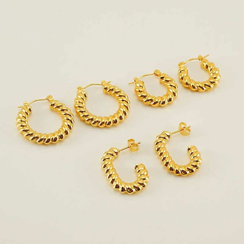 316L Stainless Steel Geometric Twisted Spiral Pattern Electroplated Women's Earrings - Image 2
