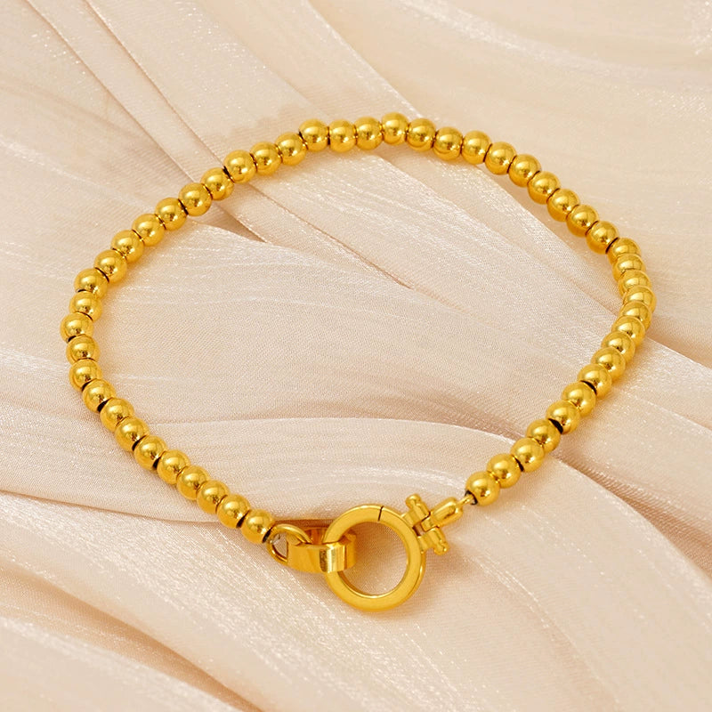 316L Stainless Steel Geometric Women's Bracelet With Electroplating And Round Buckle Steel Ball Design - Image 2