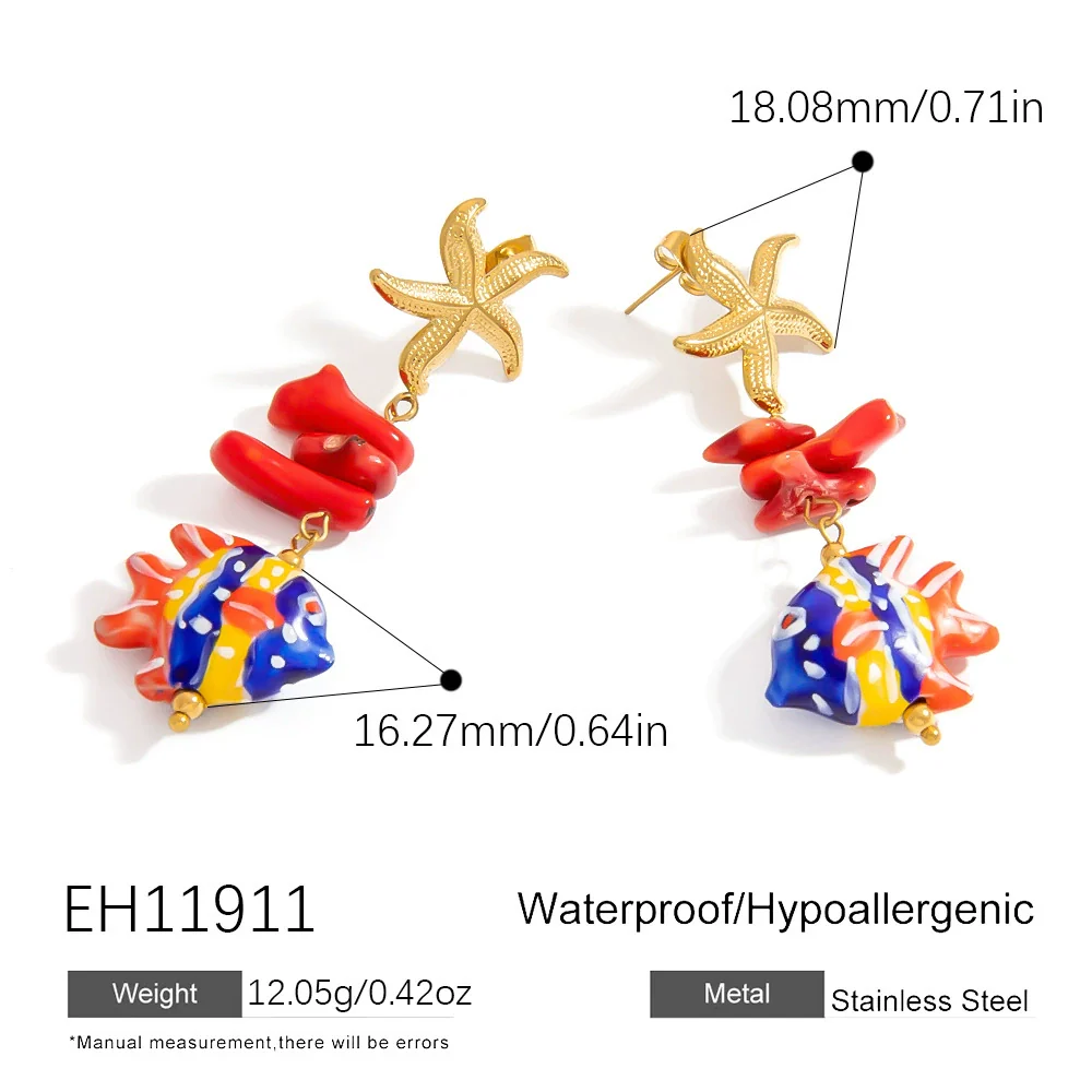 Stainless Steel Geometric Women's Earrings With Electroplating Marine Series Small Fish Shell Jewelry Pendants Light Luxury Style - Image 6
