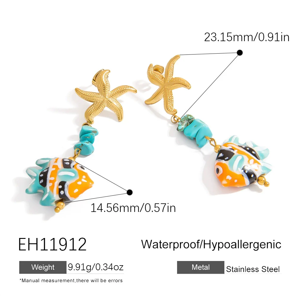 Stainless Steel Geometric Women's Earrings With Electroplating Marine Series Small Fish Shell Jewelry Pendants Light Luxury Style - Image 7