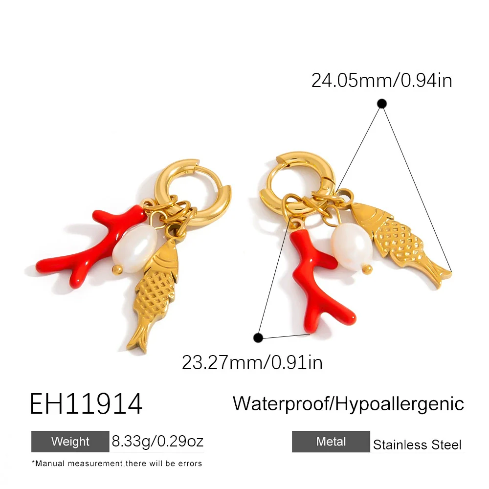 Stainless Steel Geometric Women's Earrings With Electroplating Marine Series Small Fish Shell Jewelry Pendants Light Luxury Style - Image 9