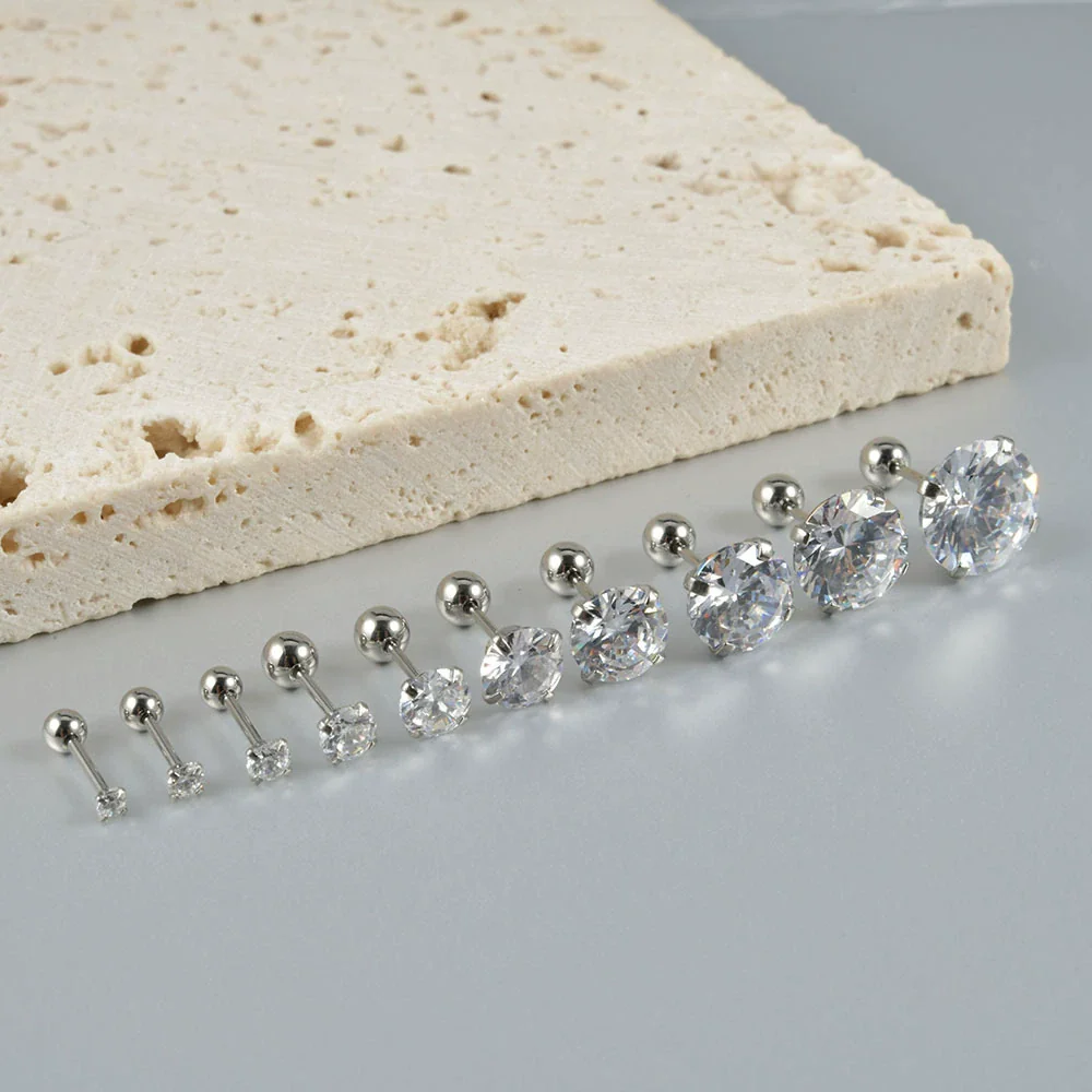 Stainless Steel Geometric Zircon Stud Earrings With Polishing Treatment - Image 6