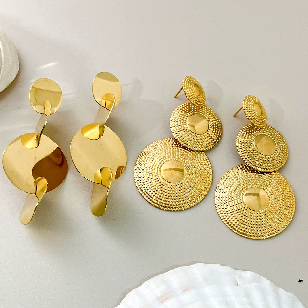 Stainless Steel Gold Plated Geometric Round Fashion Earrings For Women