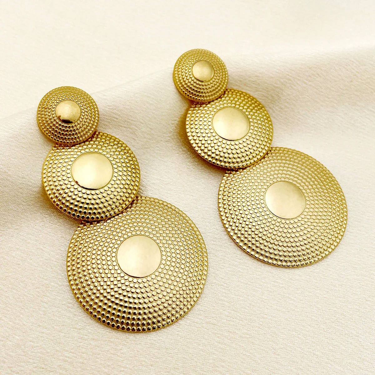 Stainless Steel Gold Plated Geometric Round Fashion Earrings For Women - Image 2