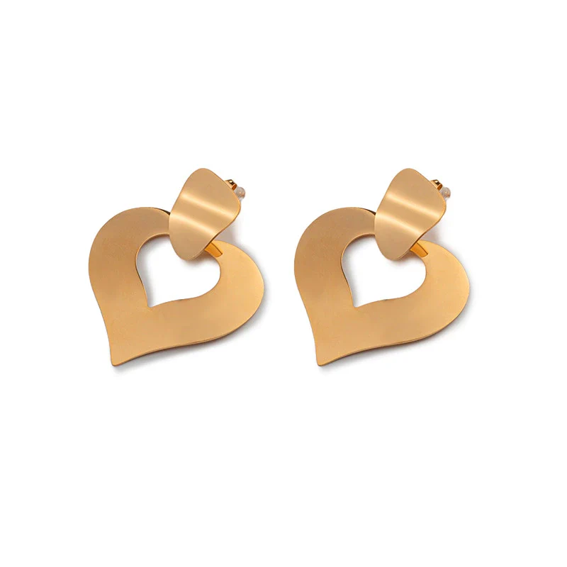 Stainless Steel Gold Plated Hollow Heart Shape Love Earrings - Image 5