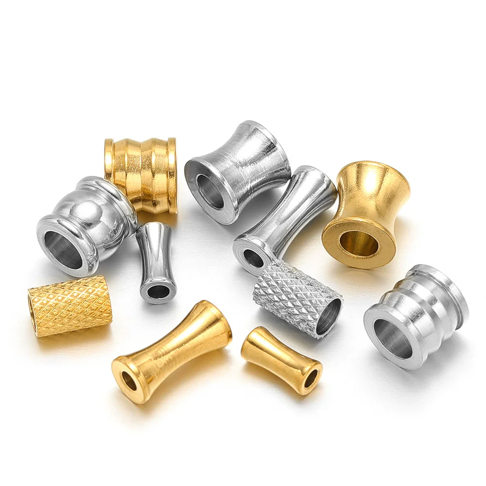Stainless Steel Gold Plated Mesh Embossed Tube Beads Bone Hole Beads Diy Fashion Necklace Bracelet Beaded Accessories - Image 4