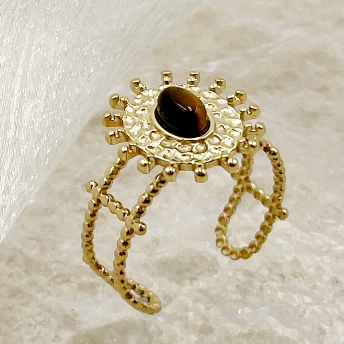 Stainless Steel Goldplated Sunflower Gem Inlay Geometric Design Women's Sweet Natural Fine Jewelry Ring - Image 3