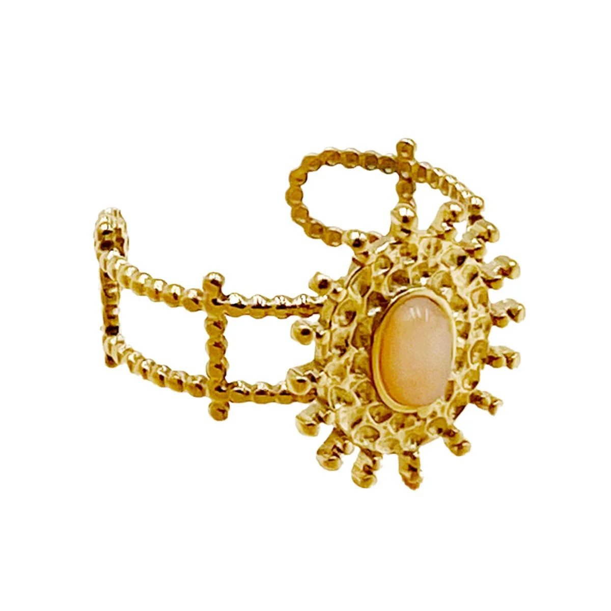 Stainless Steel Goldplated Sunflower Gem Inlay Geometric Design Women's Sweet Natural Fine Jewelry Ring - Image 5