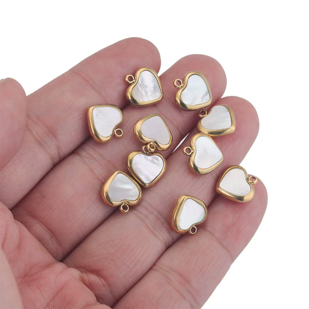 Stainless Steel Handmade Jewelry Accessories Natural Shell Peach Heart Pendant For Necklace And Earrings With Electroplating - Image 4